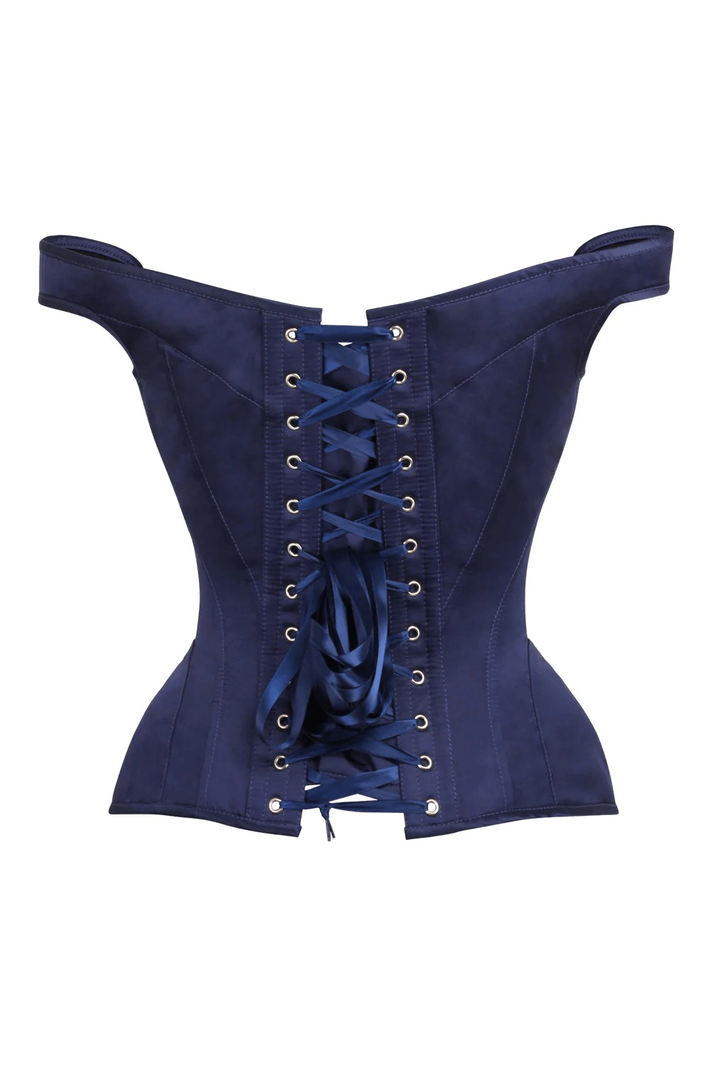 Navy Gothic Off Shoulder Overbust Corset with Ribbon Tie Top