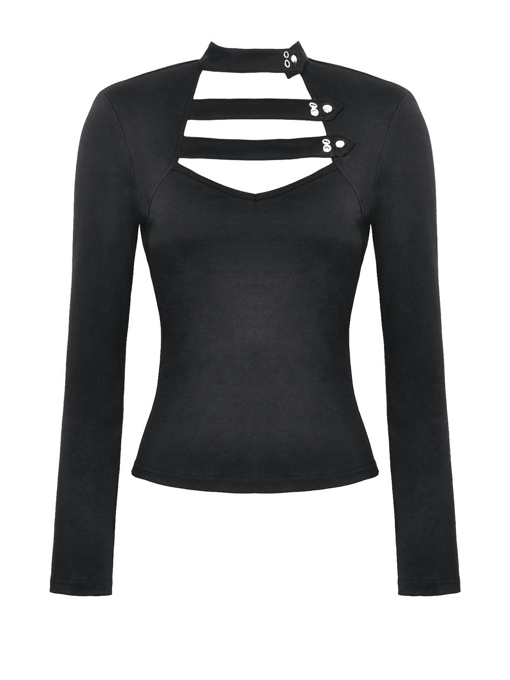 Neck Cutout Long Sleeved Gothic Top with Button Detail