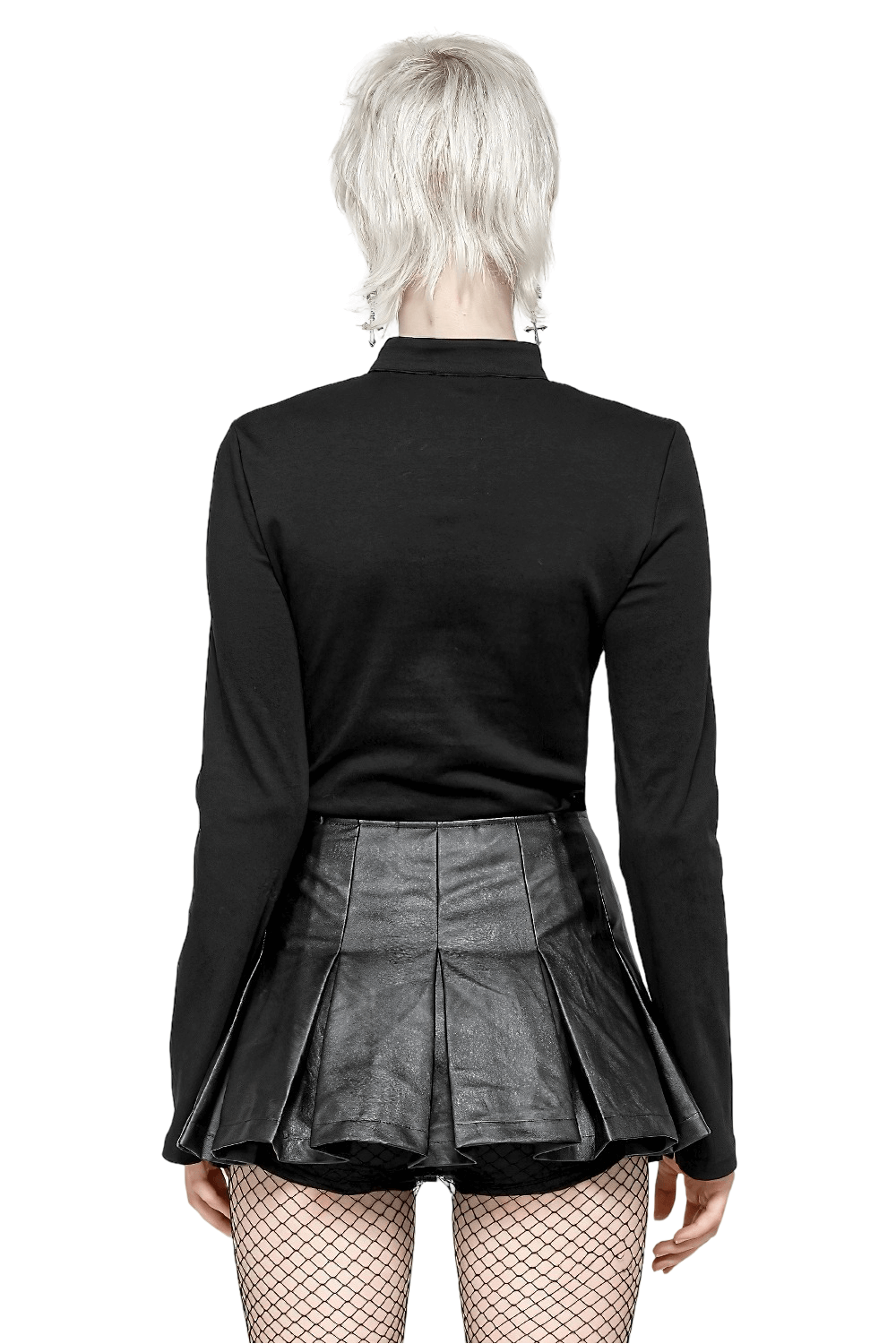 Neck Cutout Long Sleeved Gothic Top with Button Detail