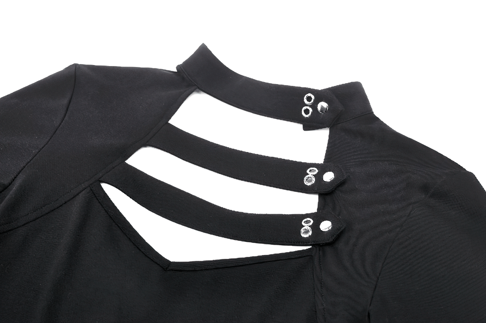 Neck Cutout Long Sleeved Gothic Top with Button Detail