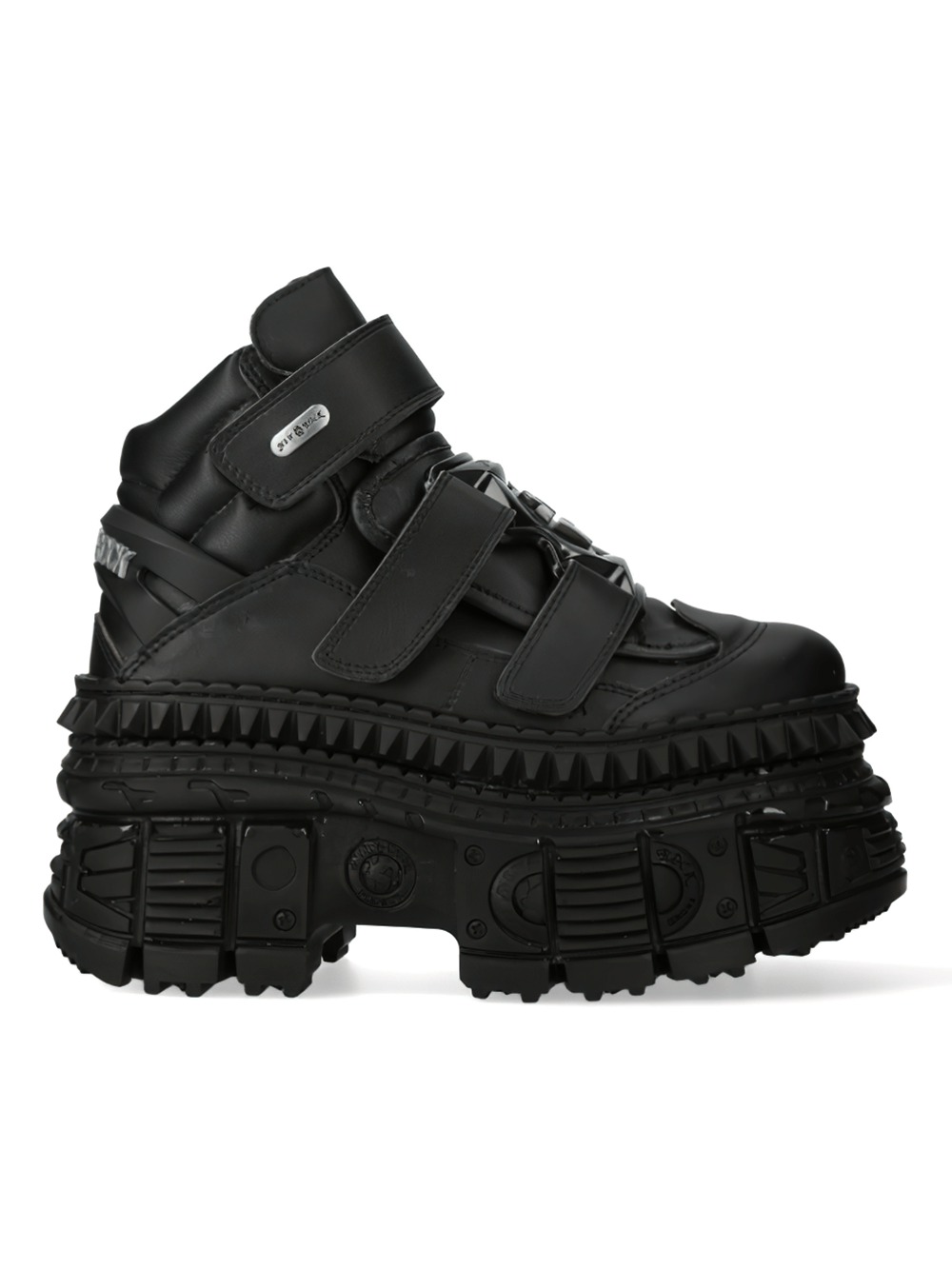 NEW ROCK Men's Black Ankle Boots with Chunky Sole and Metallic Detail