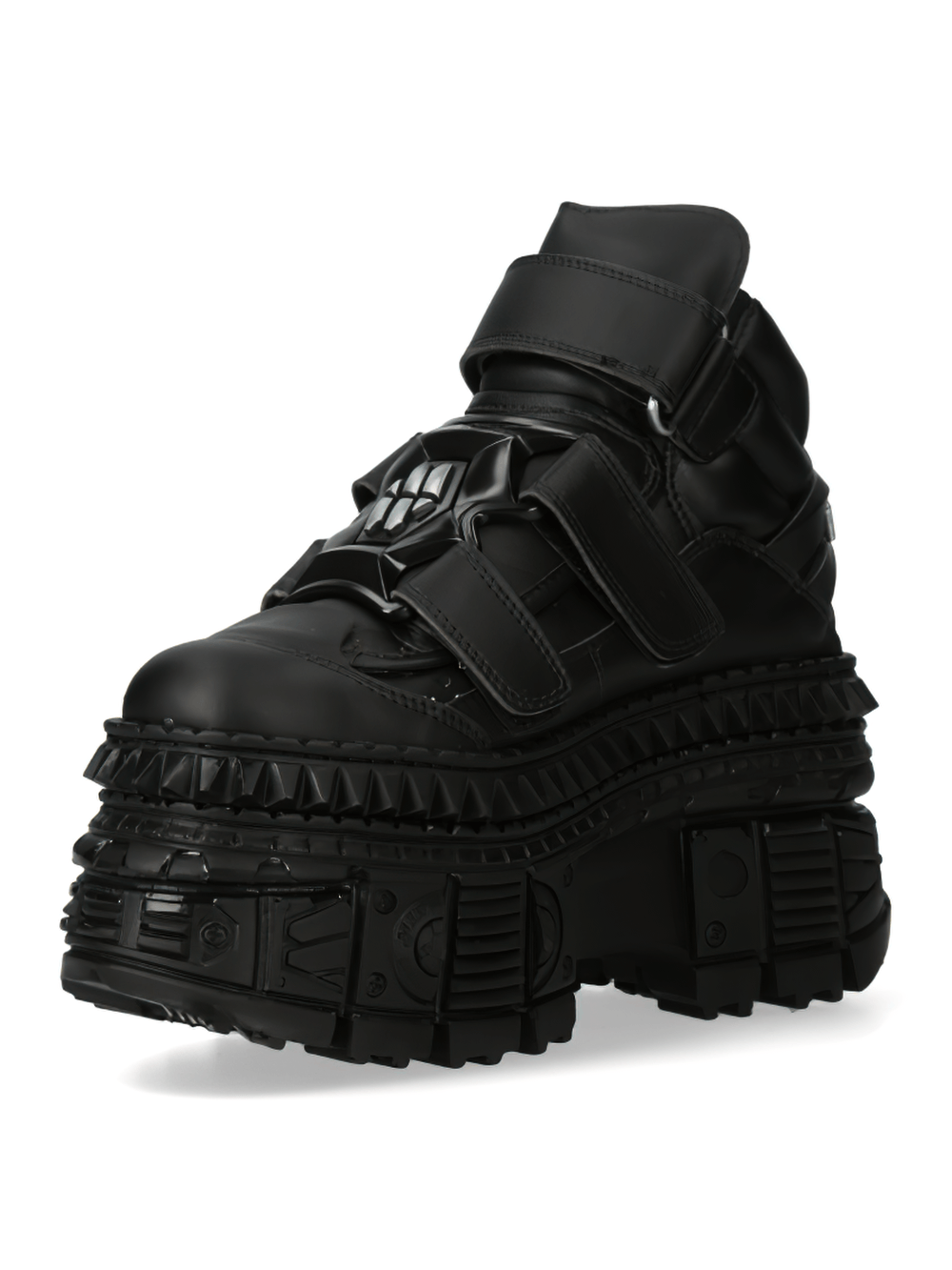 NEW ROCK Men's Black Ankle Boots with Chunky Sole and Metallic Detail