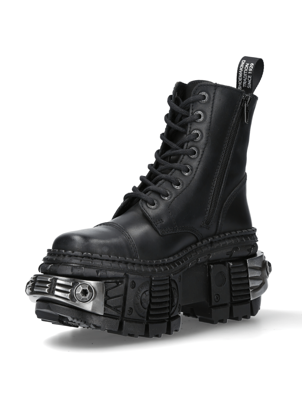 NEW ROCK Men's Black Ankle Boots with Metallic Gears Design