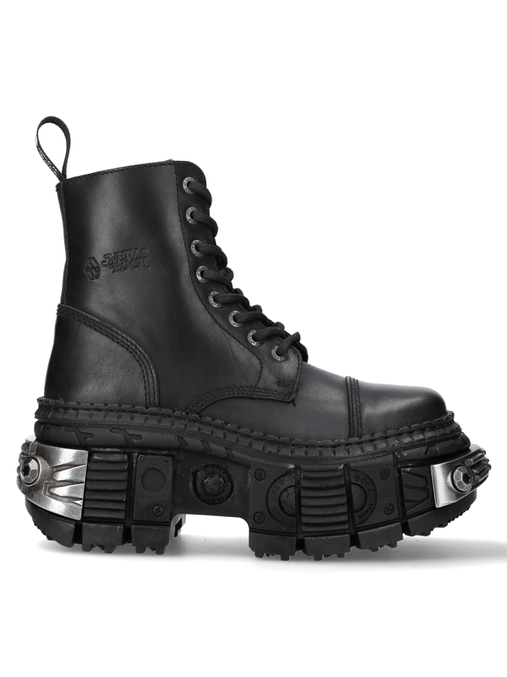 NEW ROCK Men's Black Ankle Boots with Metallic Gears Design