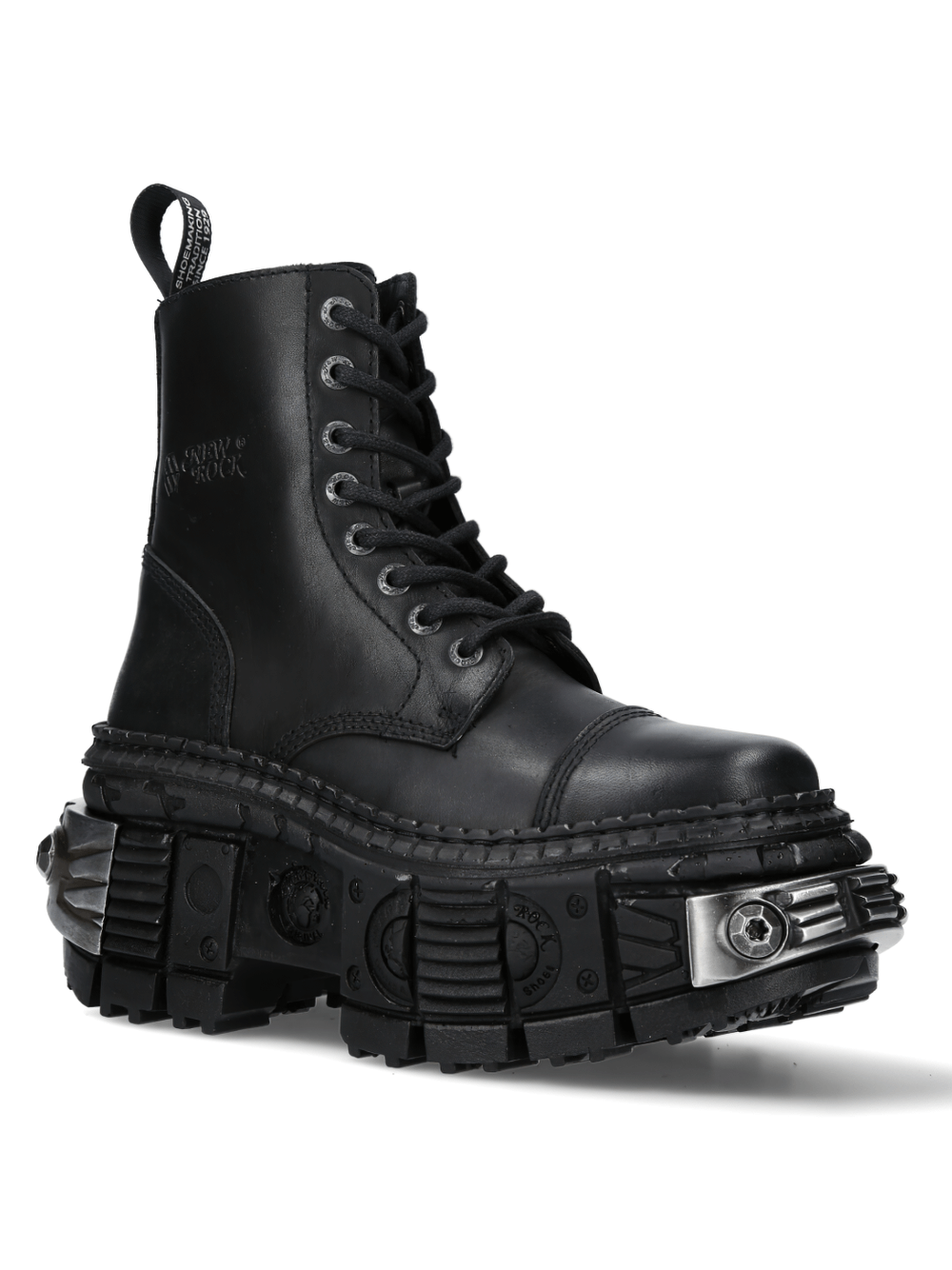 NEW ROCK Men's Black Ankle Boots with Metallic Gears Design