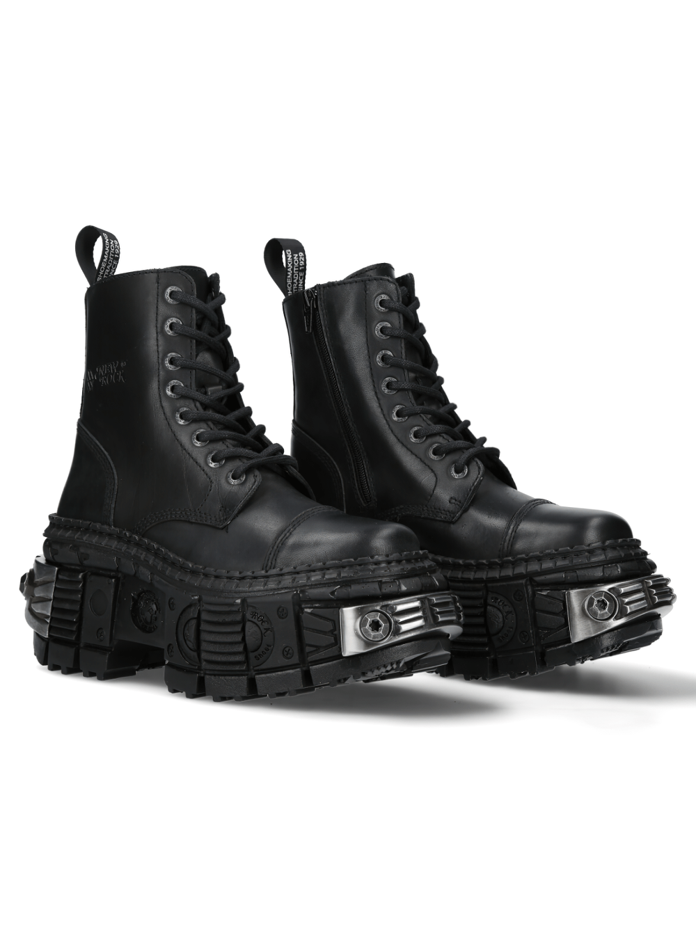 NEW ROCK Men's Black Ankle Boots with Metallic Gears Design