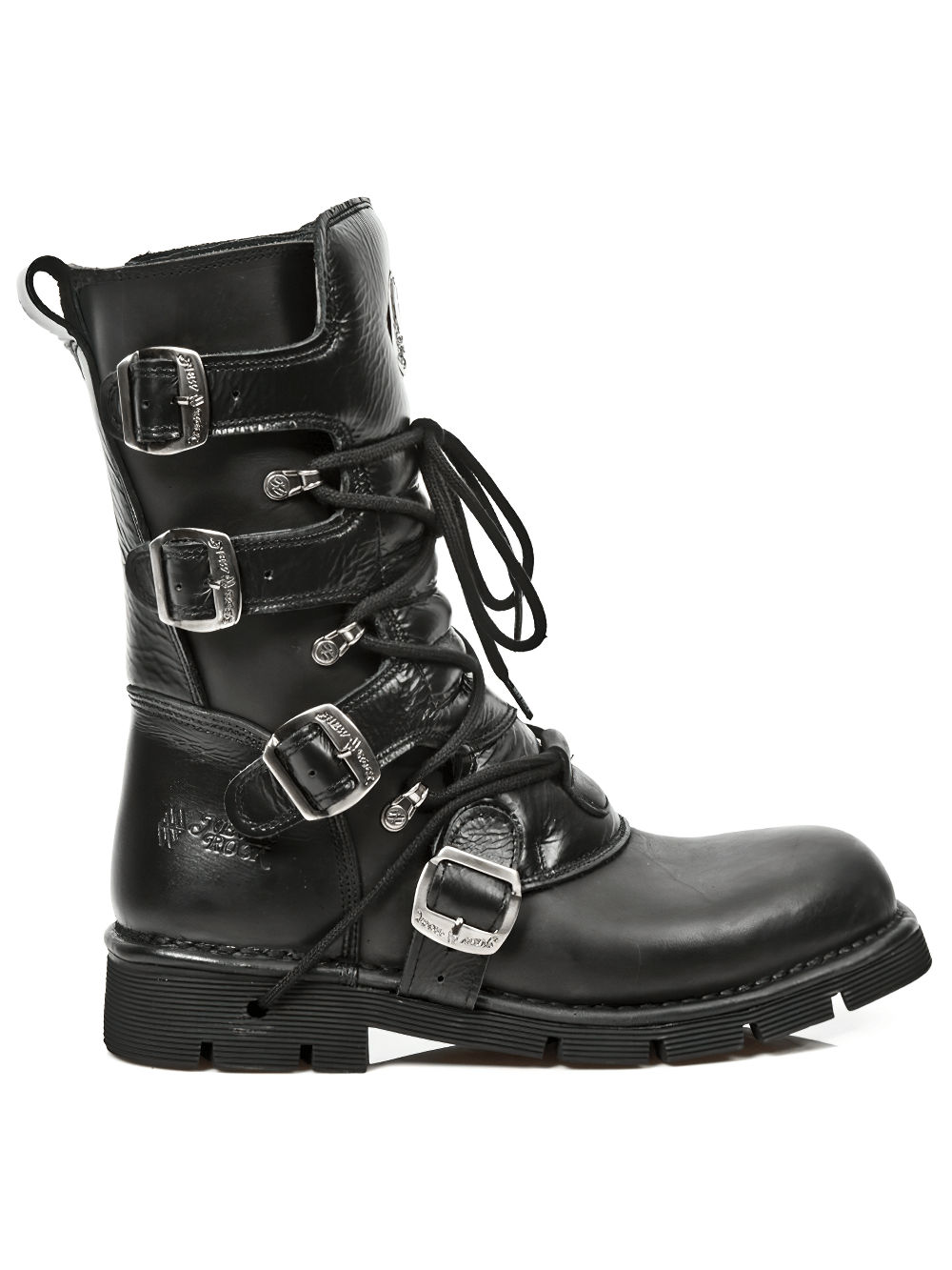 NEW ROCK Men's Black Buckle and Lace-up Mid-Calf Boots