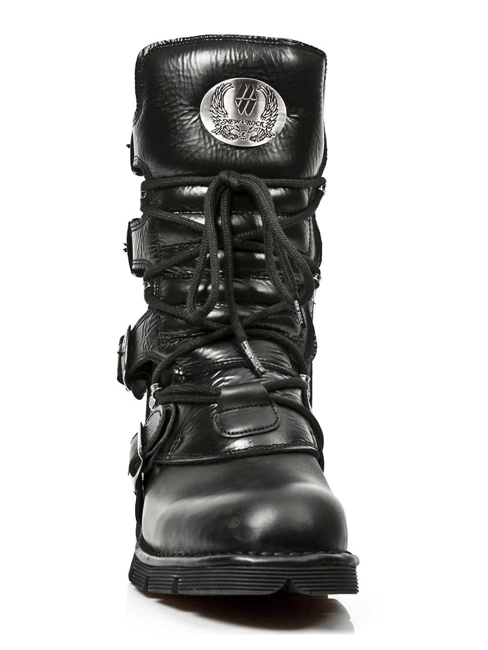 NEW ROCK Men's Black Buckle and Lace-up Mid-Calf Boots