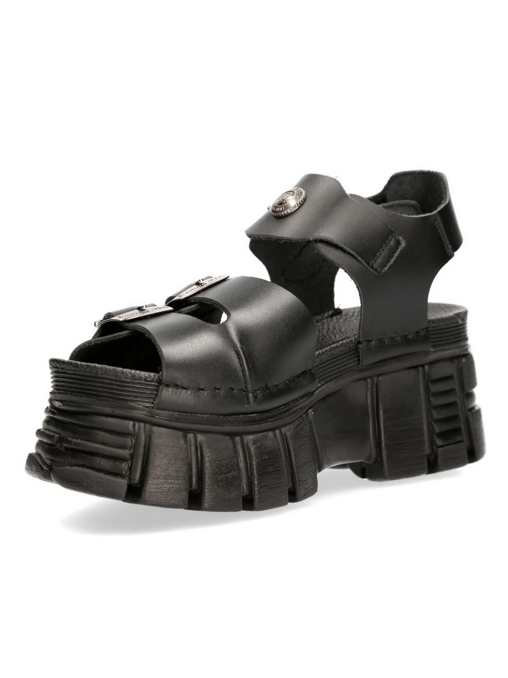 NEW ROCK Men's Black Buckled Platform Sandals in Urban Style