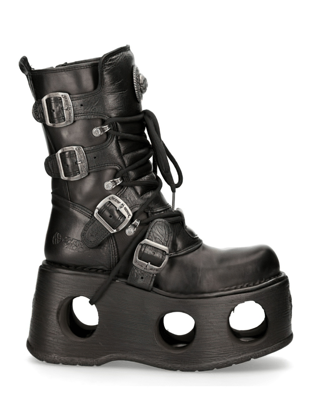 NEW ROCK Men's Black Cyberpunk Boots with Multiple Buckles