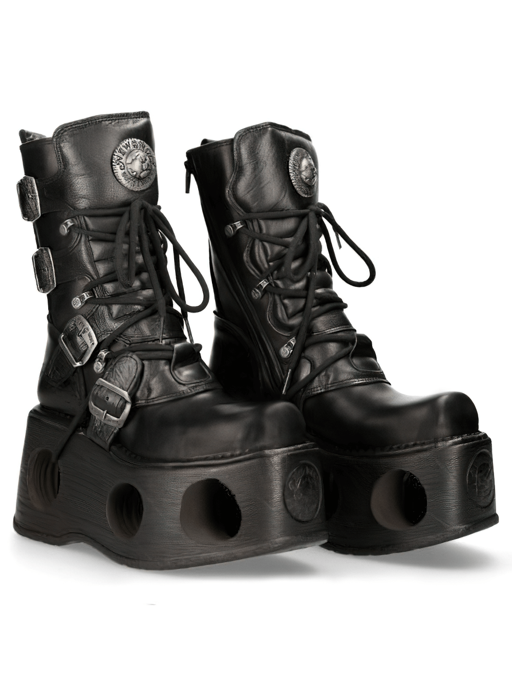 NEW ROCK Men's Black Cyberpunk Boots with Multiple Buckles