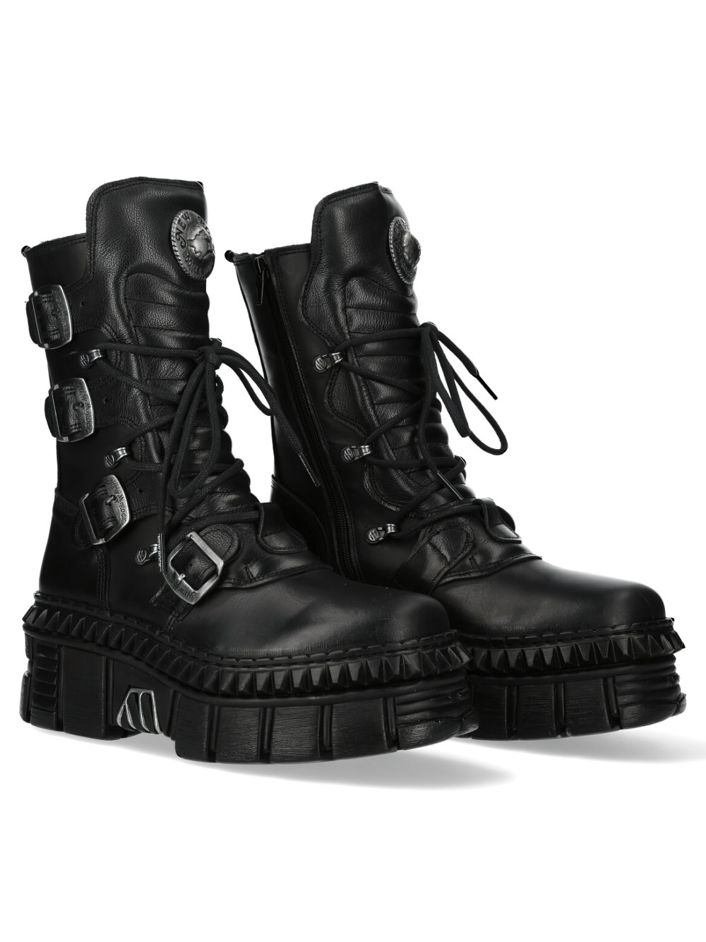NEW ROCK Men's Black Gothic Ankle Boots with Buckles and Laces