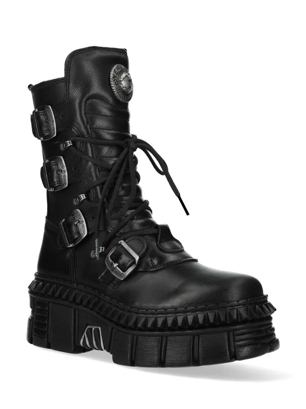 NEW ROCK Men's Black Gothic Ankle Boots with Buckles and Laces