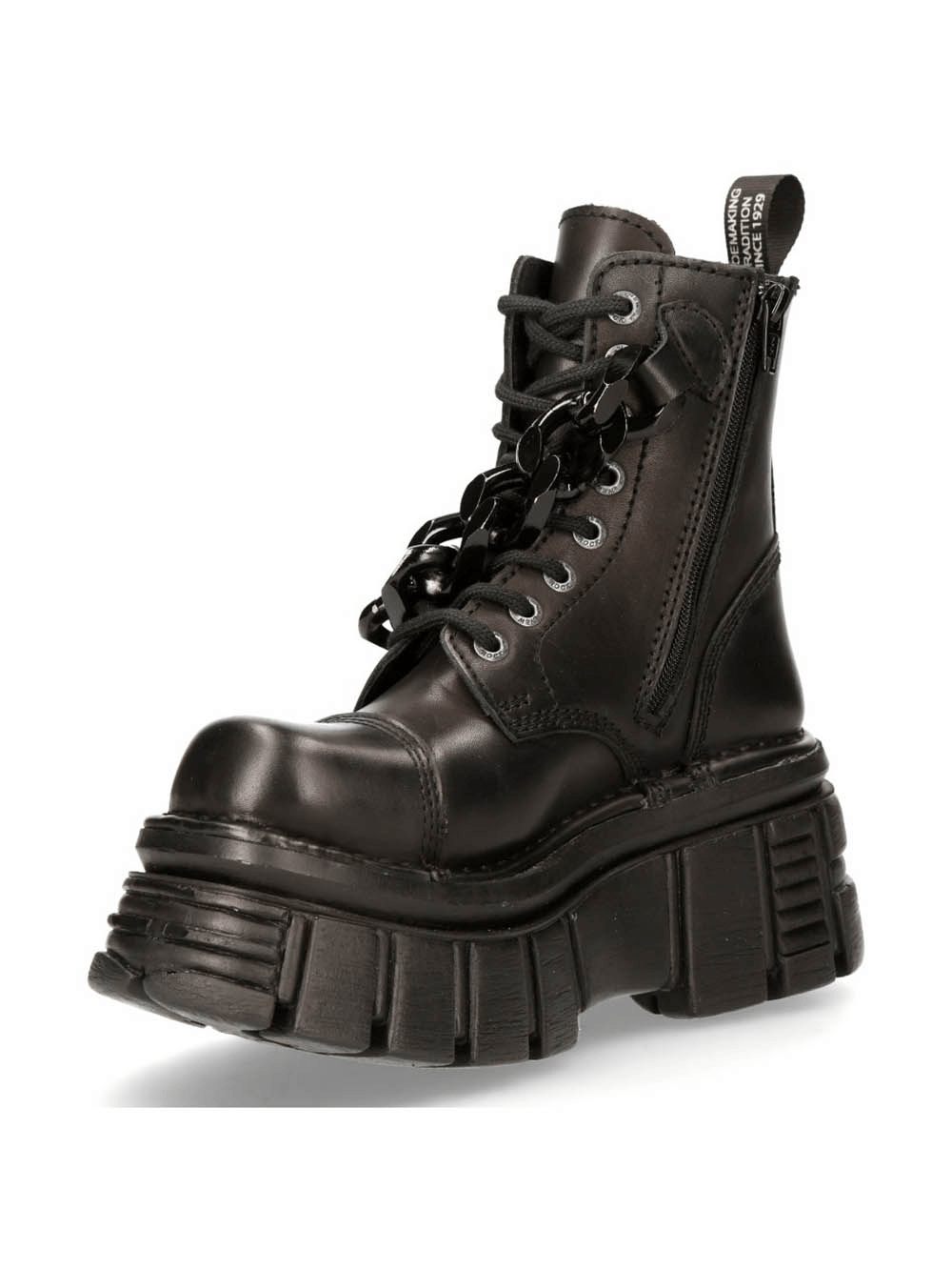 NEW ROCK Men's Black Gothic Military Punk Ankle Boots with Chains