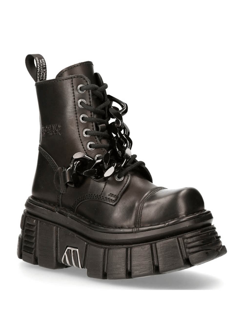 NEW ROCK Men's Black Gothic Military Punk Ankle Boots with Chains