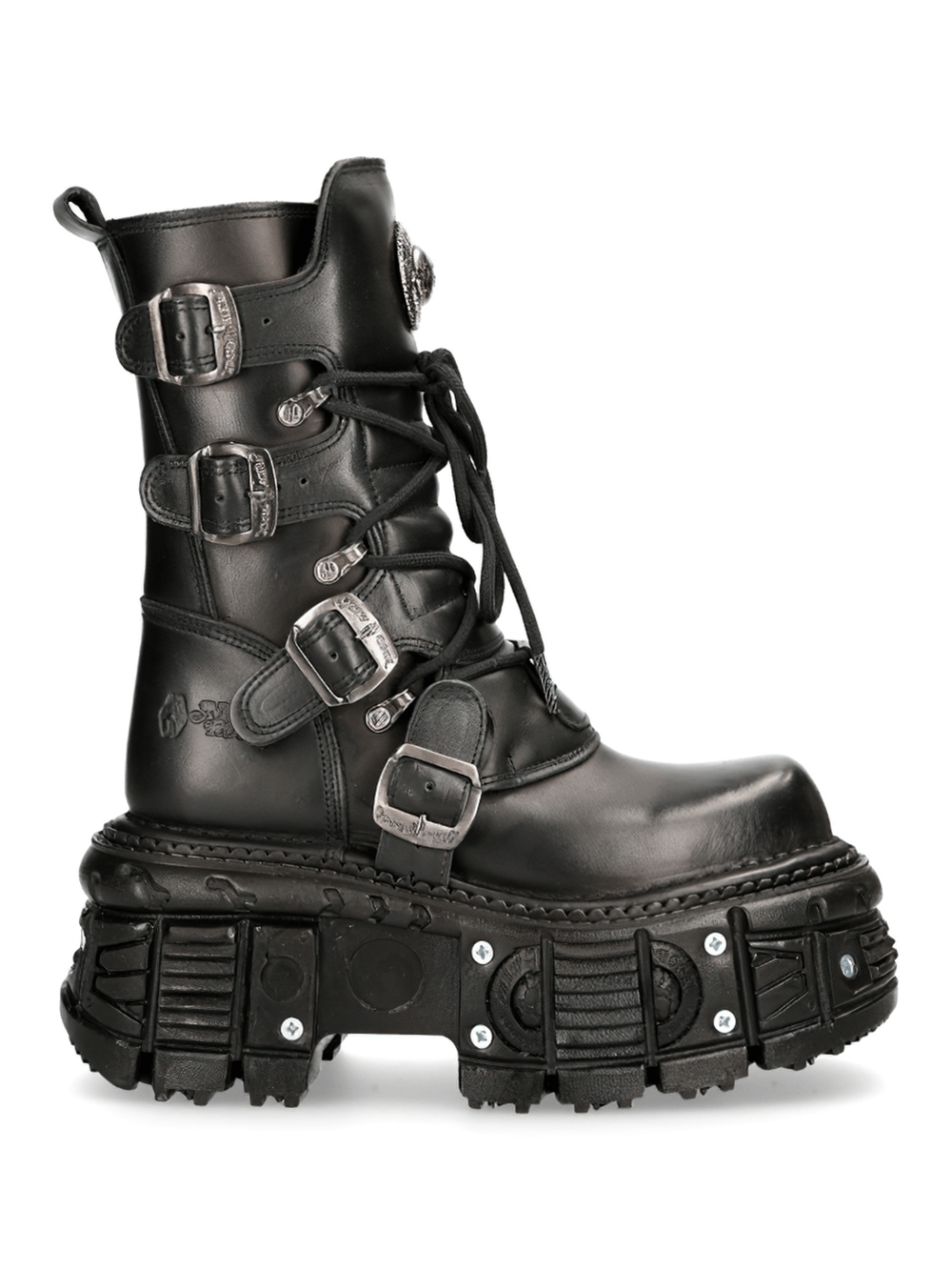 NEW ROCK Men's Black Gothic Punk Mid-Calf Boots with Buckles