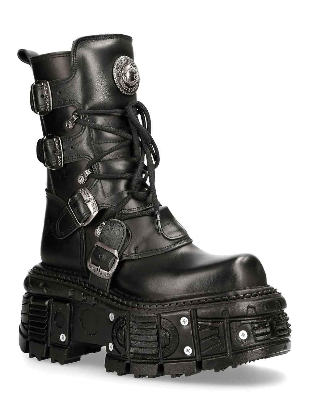 NEW ROCK Men's Black Gothic Punk Mid-Calf Boots with Buckles