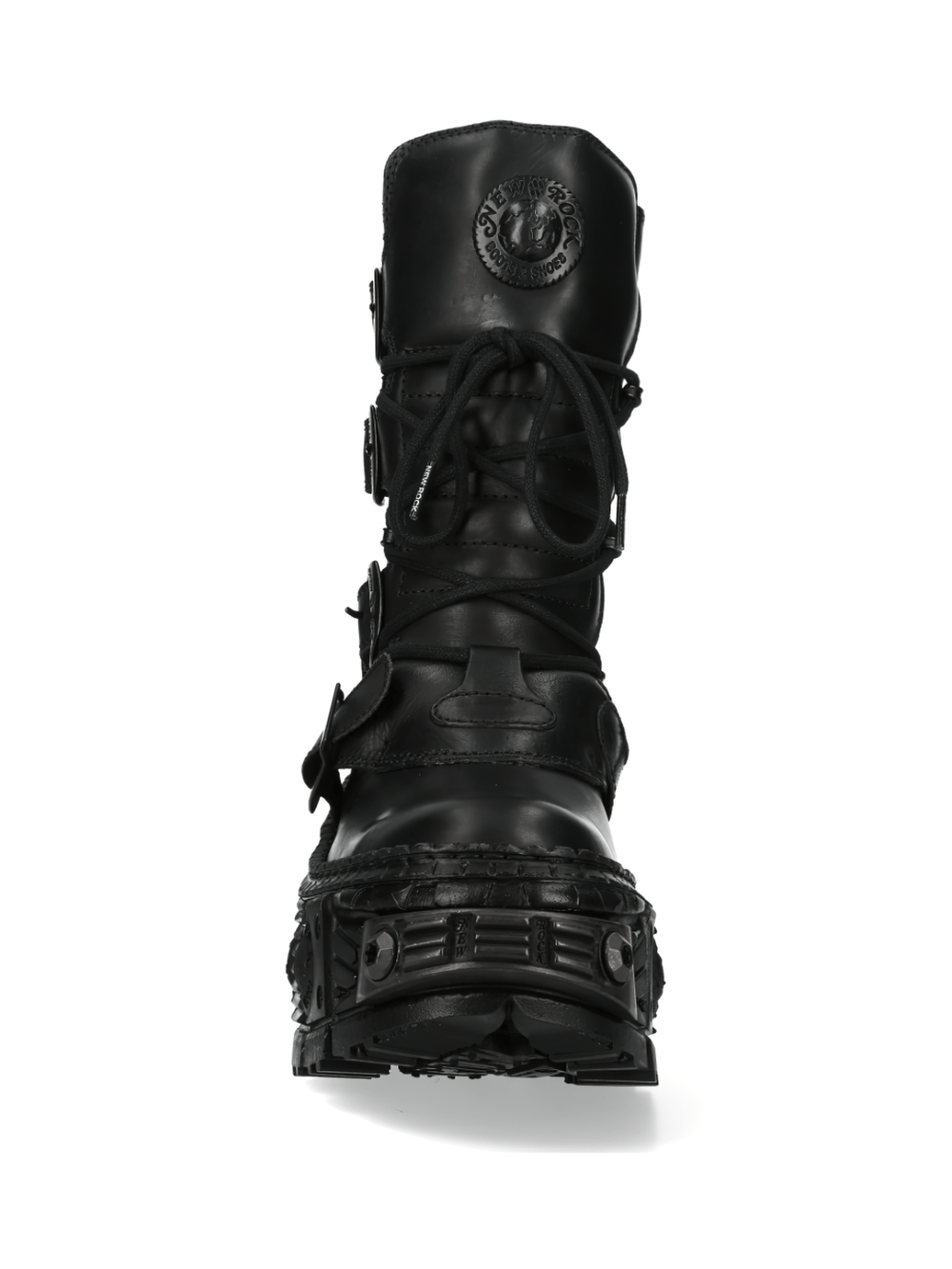 NEW ROCK Men's Black Gothic Punk Military Ankle Boots with Buckles