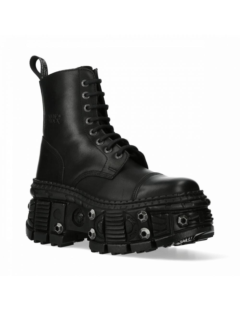 NEW ROCK Men's Black Leather Ankle Platform Boots with Zipper