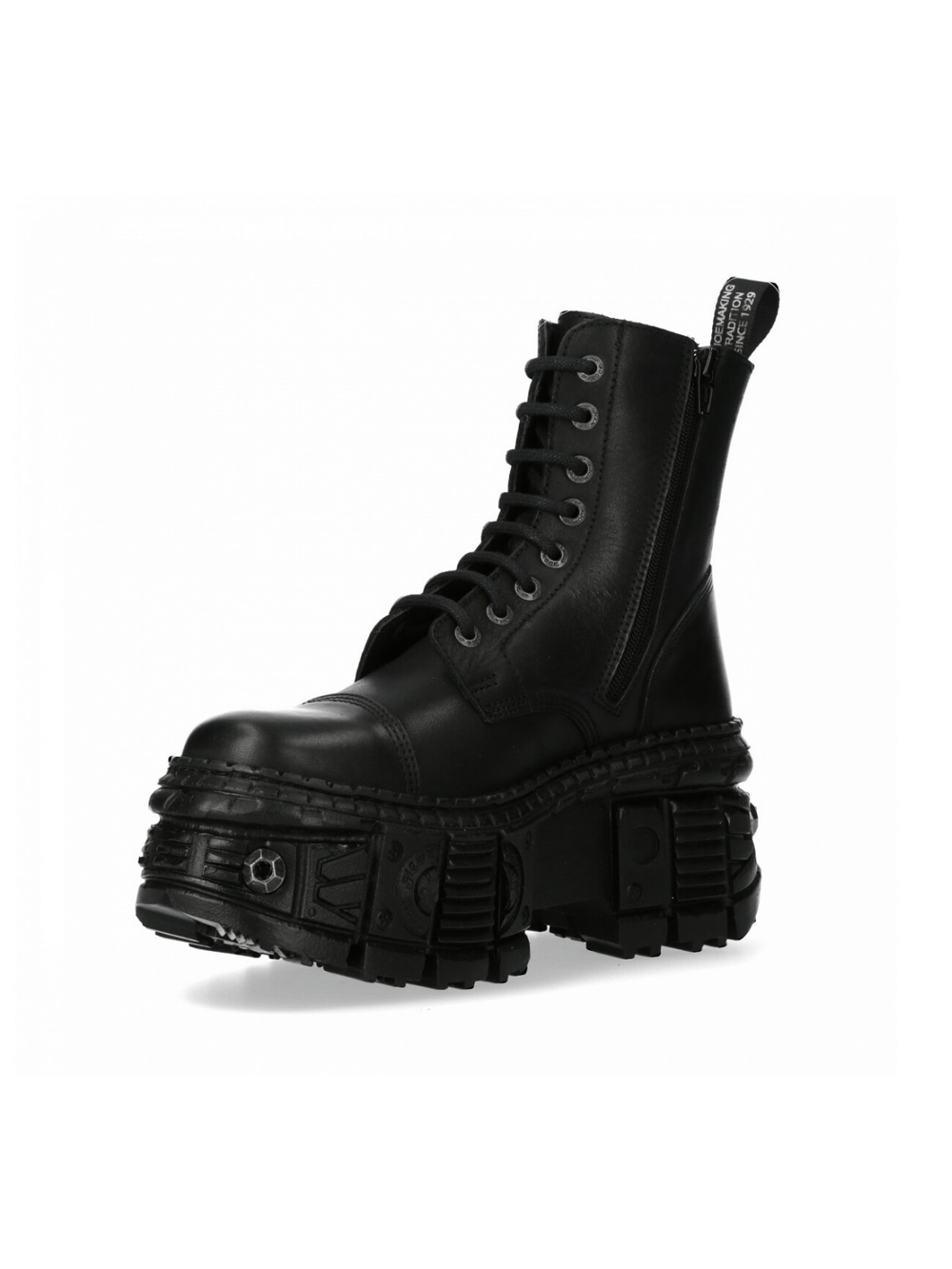 NEW ROCK Men's Black Leather Ankle Platform Boots with Zipper