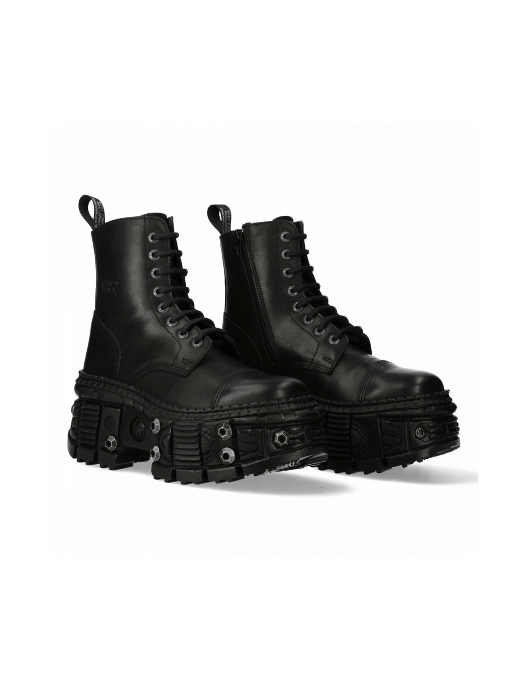NEW ROCK Men's Black Leather Ankle Platform Boots with Zipper