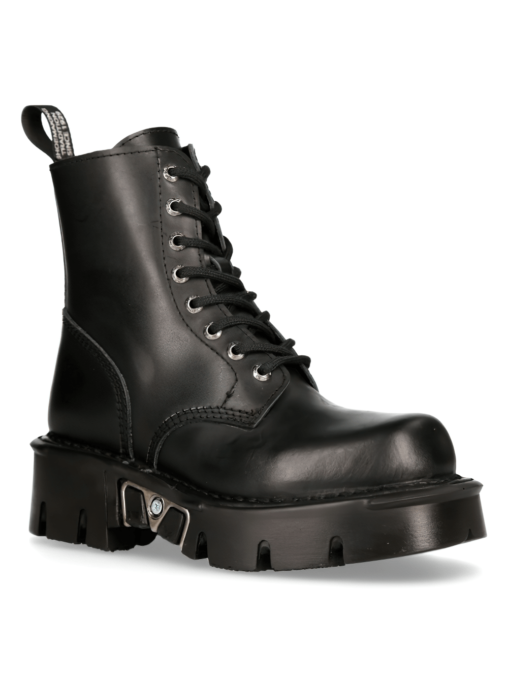 NEW ROCK Men's Black Leather Military-Inspired Platforms Boots
