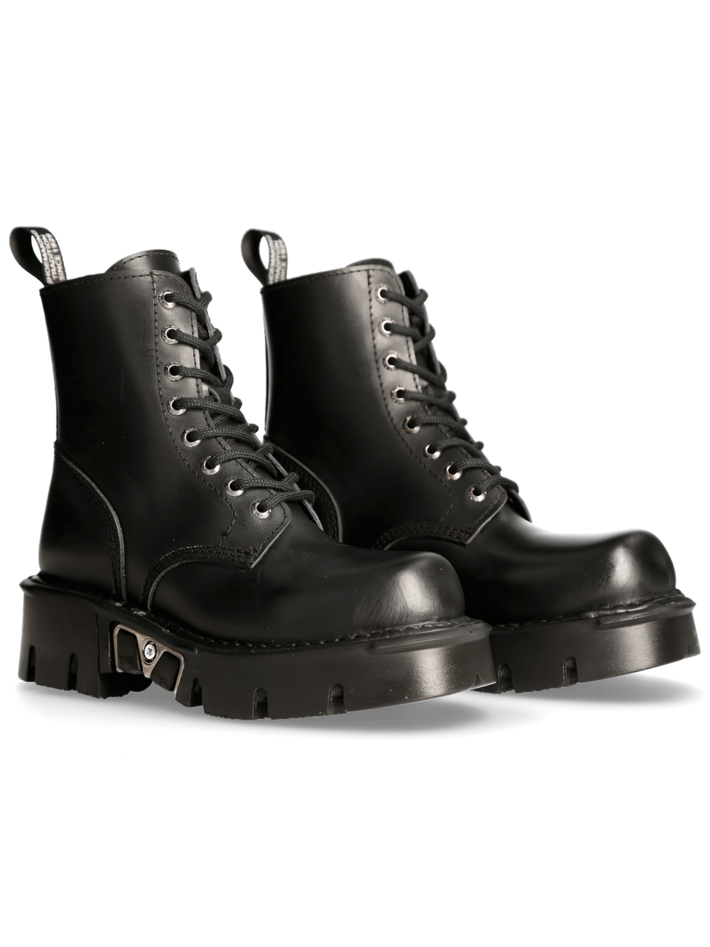 NEW ROCK Men's Black Leather Military-Inspired Platforms Boots