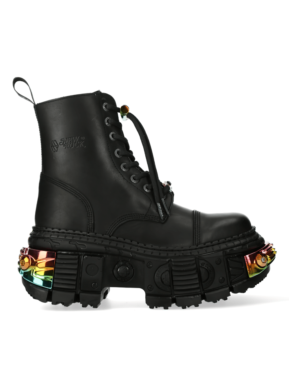 NEW ROCK Women's Black Military Ankle Boots with Color Details