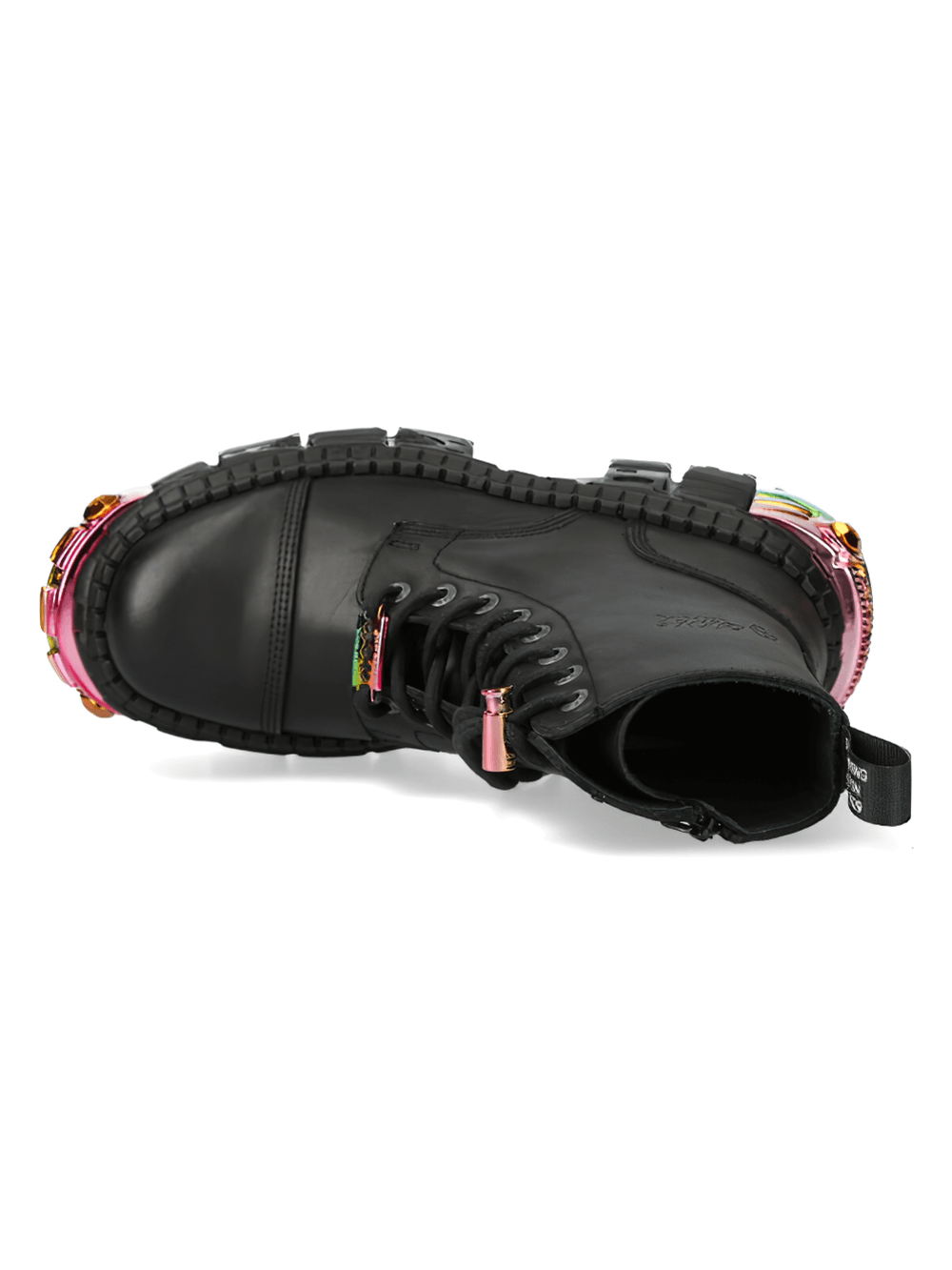 NEW ROCK Women's Black Military Ankle Boots with Color Details