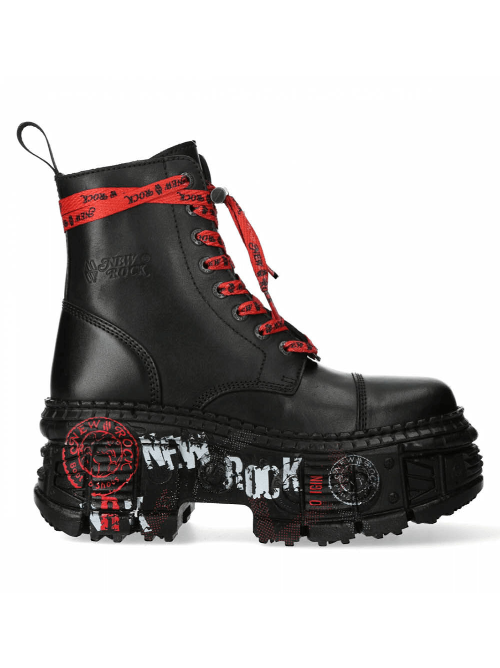 NEW ROCK Men's Black Platform Gothic Ankle Boots with Red Laces