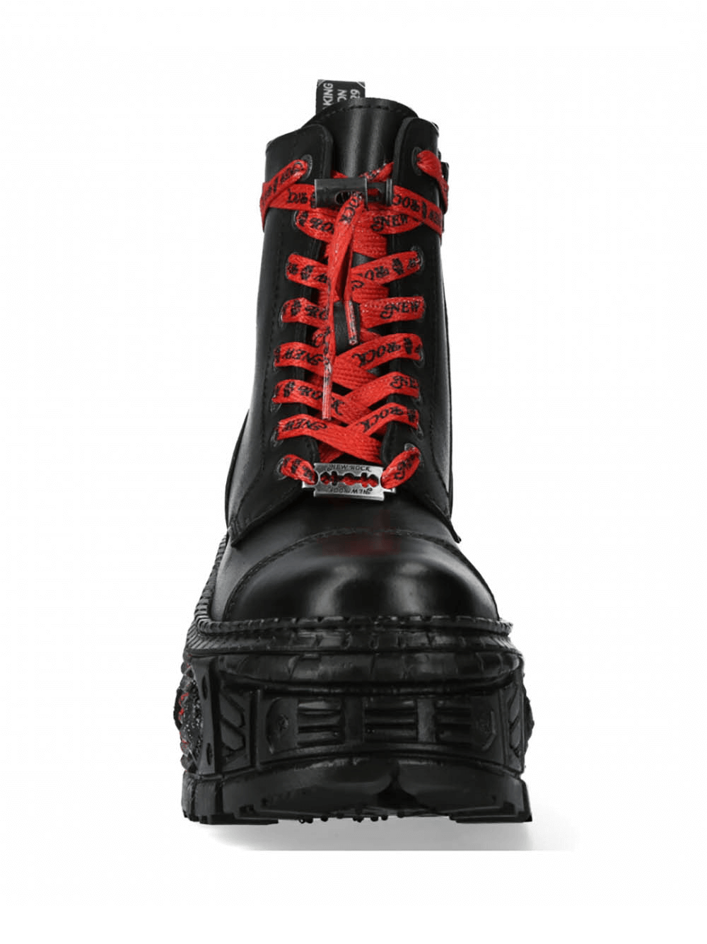 NEW ROCK Men's Black Platform Gothic Ankle Boots with Red Laces