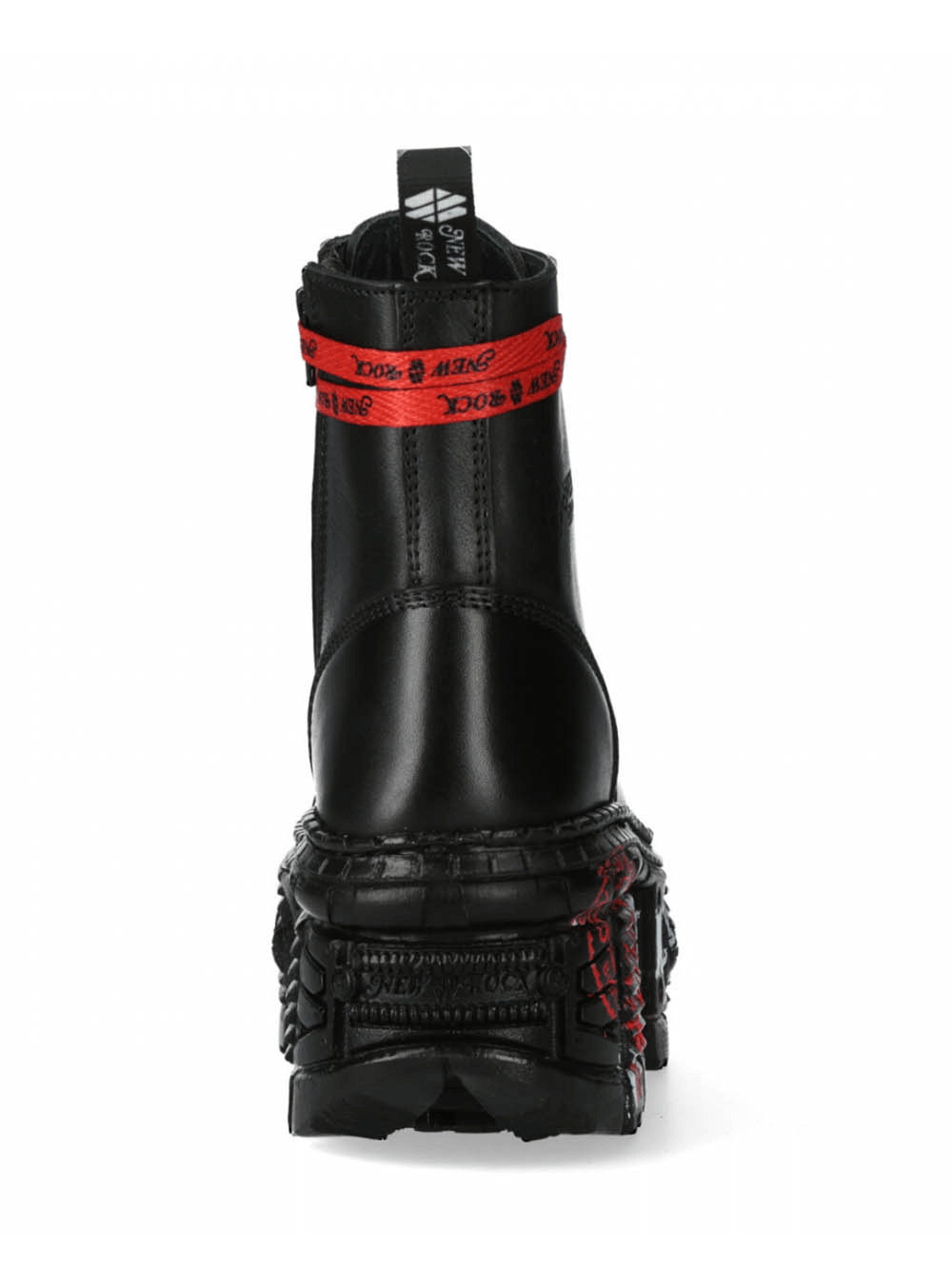 NEW ROCK Men's Black Platform Gothic Ankle Boots with Red Laces
