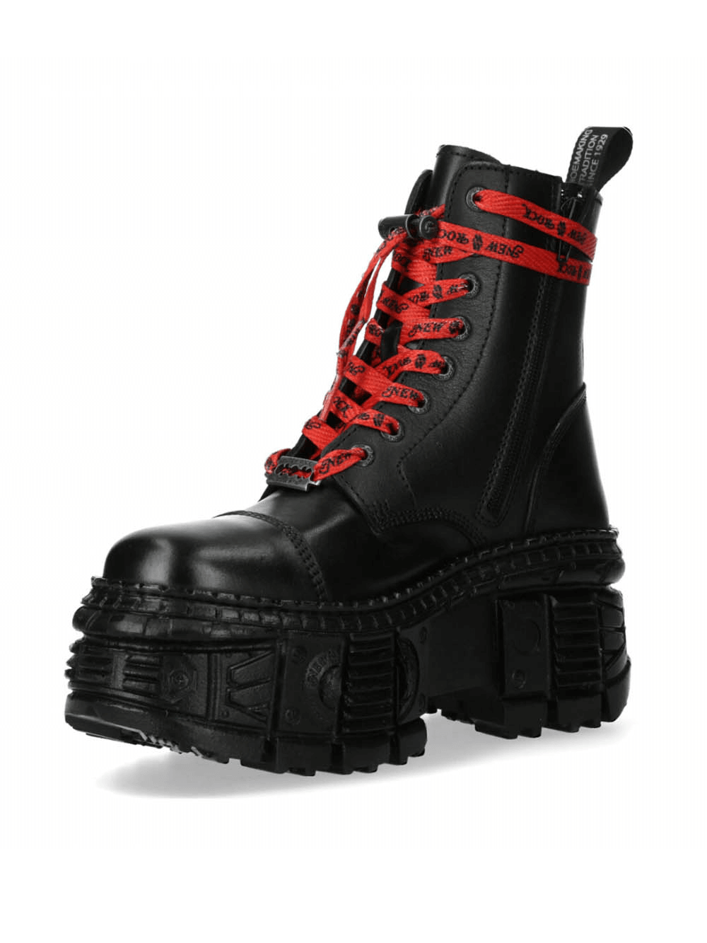 NEW ROCK Men's Black Platform Gothic Ankle Boots with Red Laces
