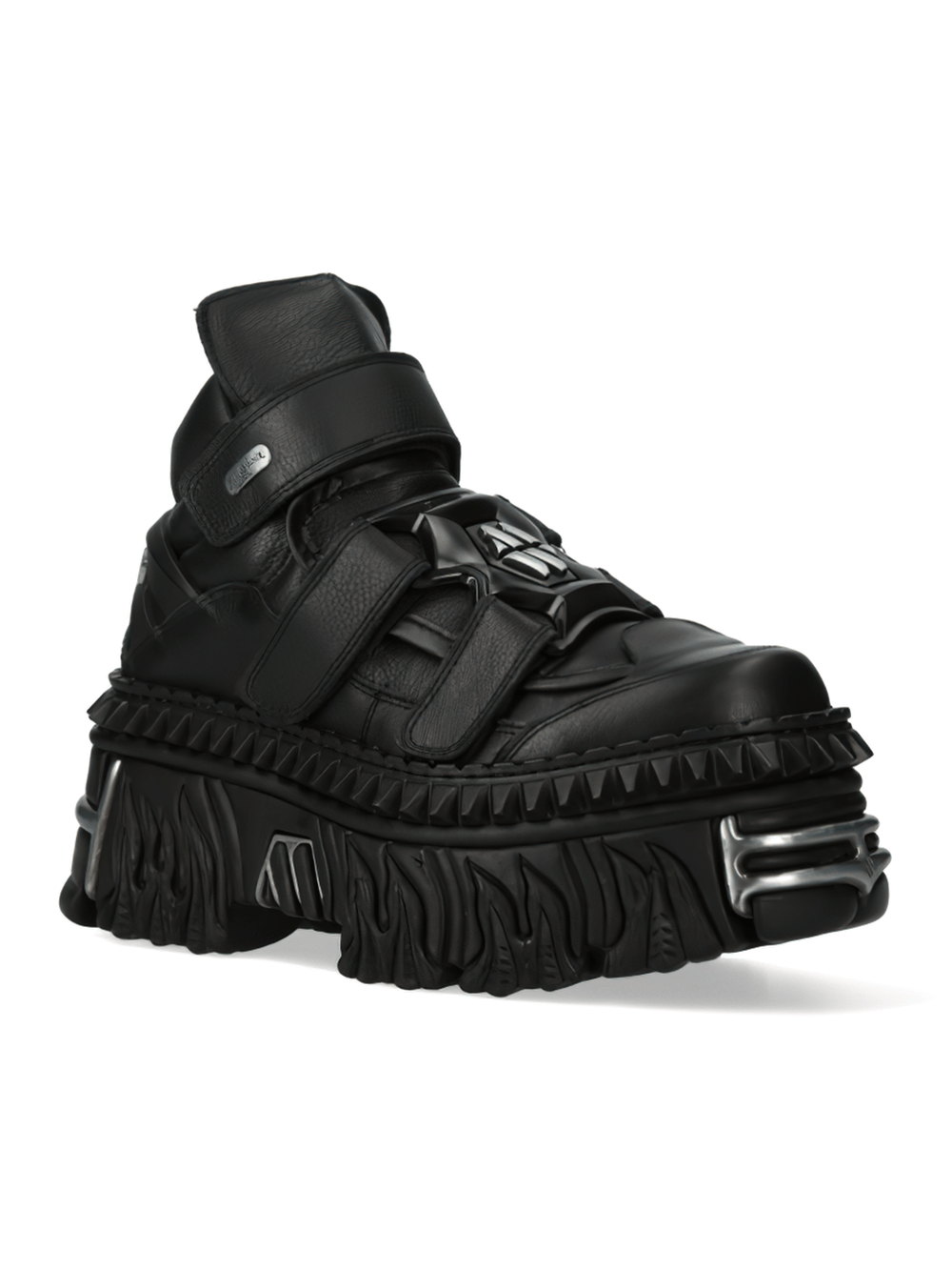 NEW ROCK Men's Black Punk Rugged Platform Boots with Velcro
