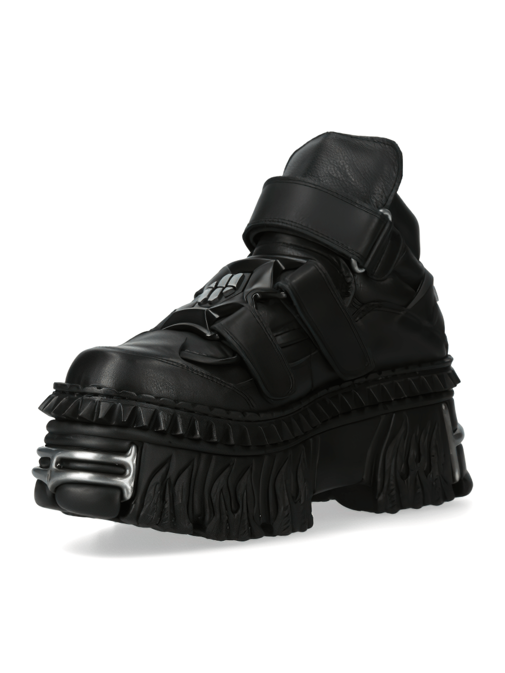 NEW ROCK Men's Black Punk Rugged Platform Boots with Velcro