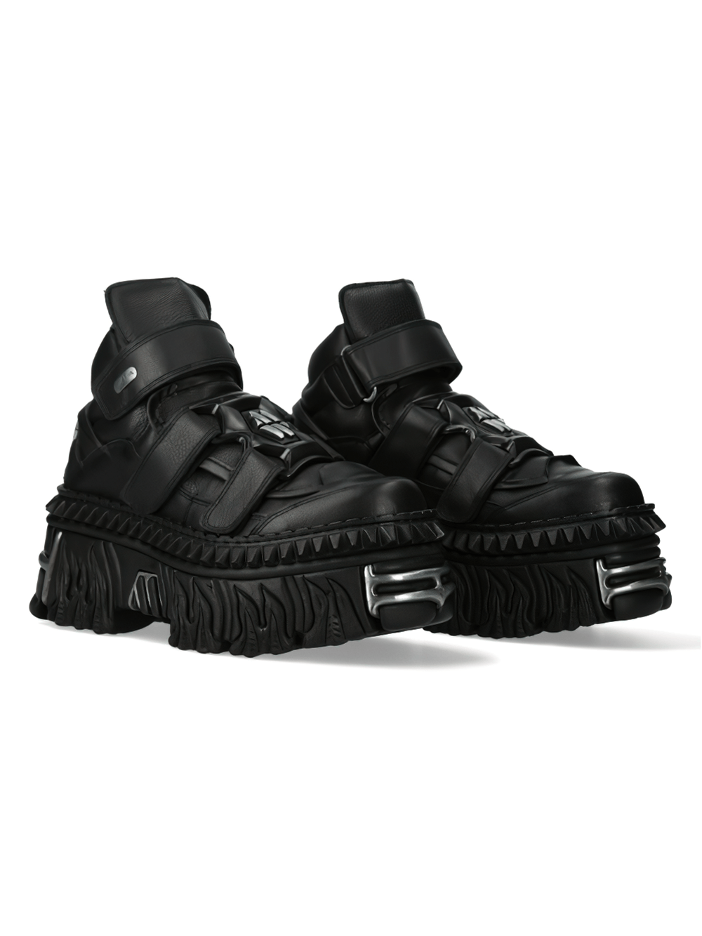 NEW ROCK Men's Black Punk Rugged Platform Boots with Velcro