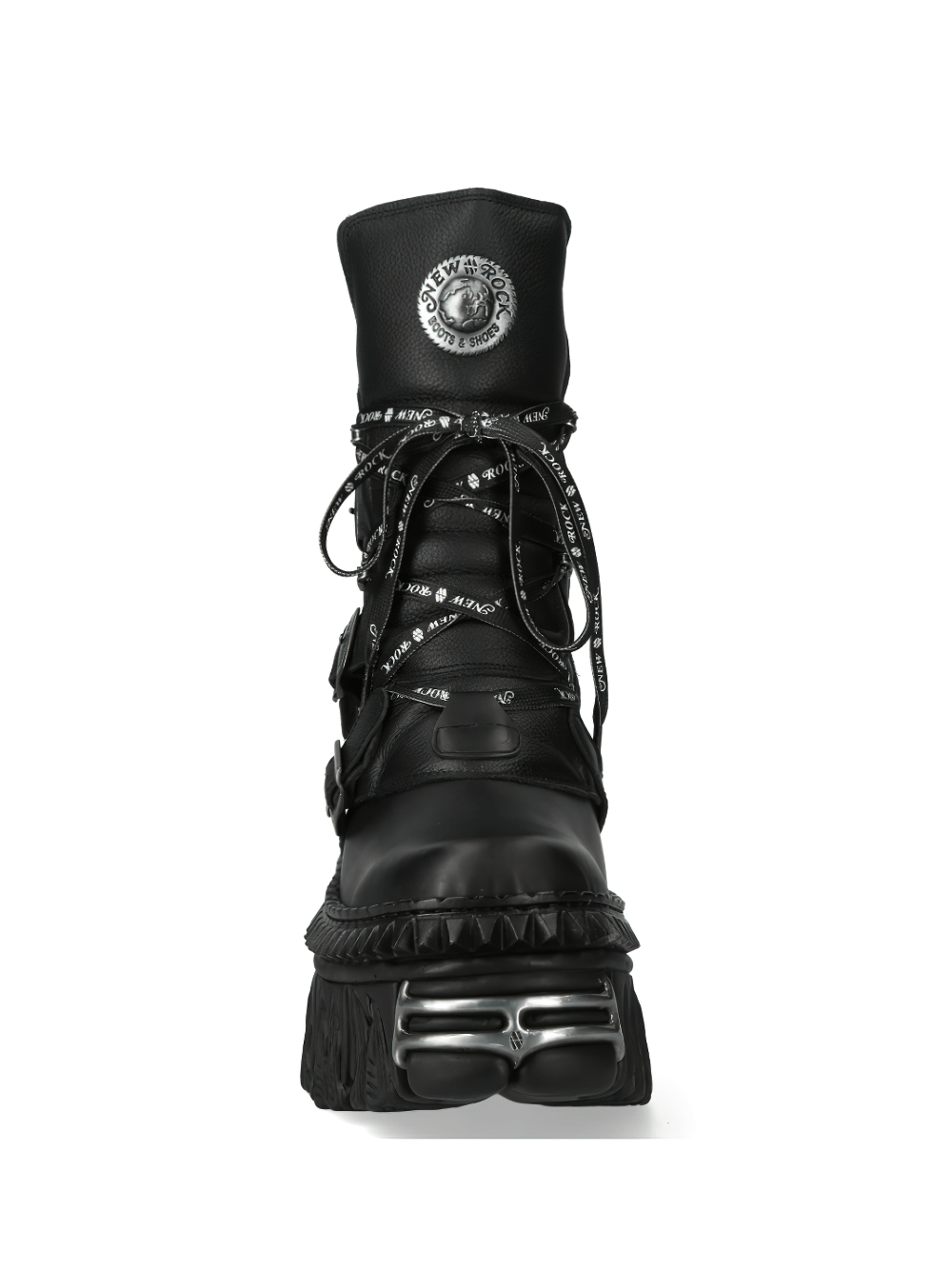 NEW ROCK Men's Bold Black Gothic Punk Lace-Up and Buckle Boots