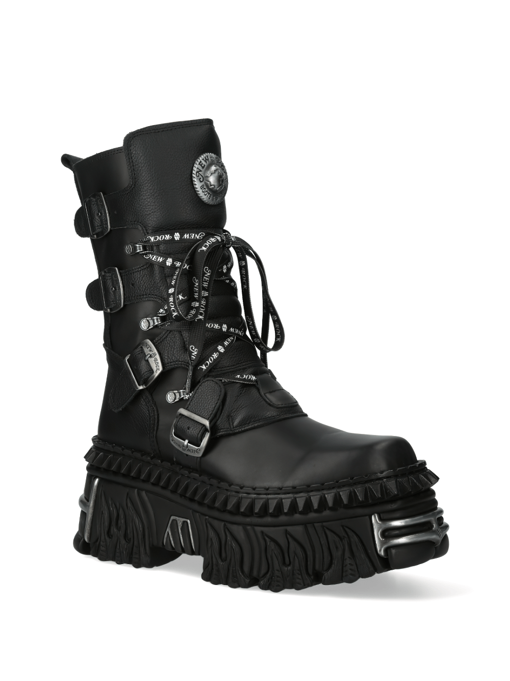 NEW ROCK Men's Bold Black Gothic Punk Lace-Up and Buckle Boots