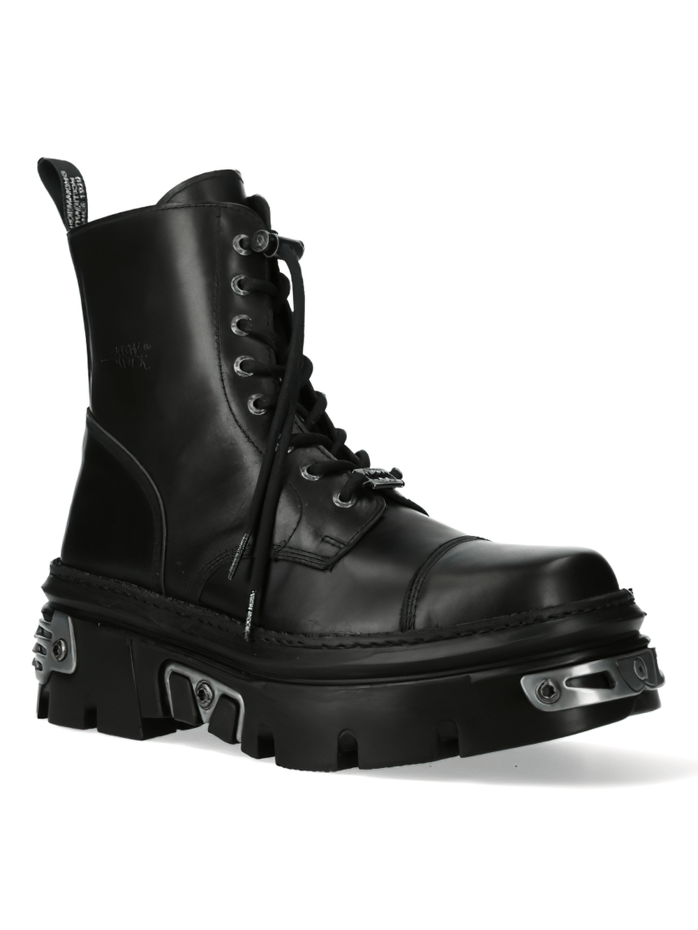 NEW ROCK Men's Bold Black Military Leather Ankle Boots