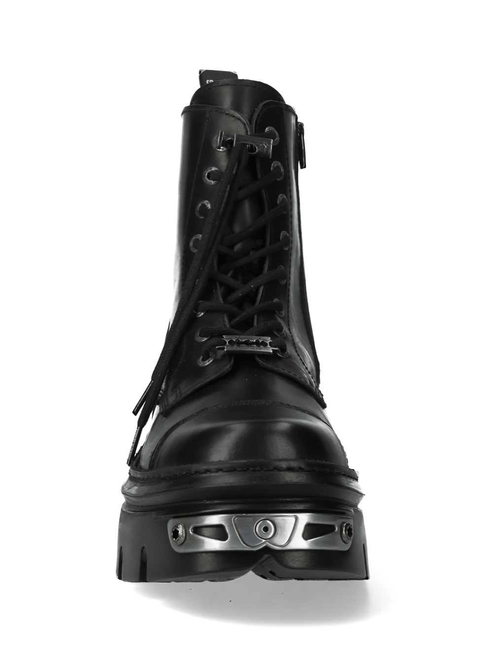 NEW ROCK Men's Bold Black Military Leather Ankle Boots