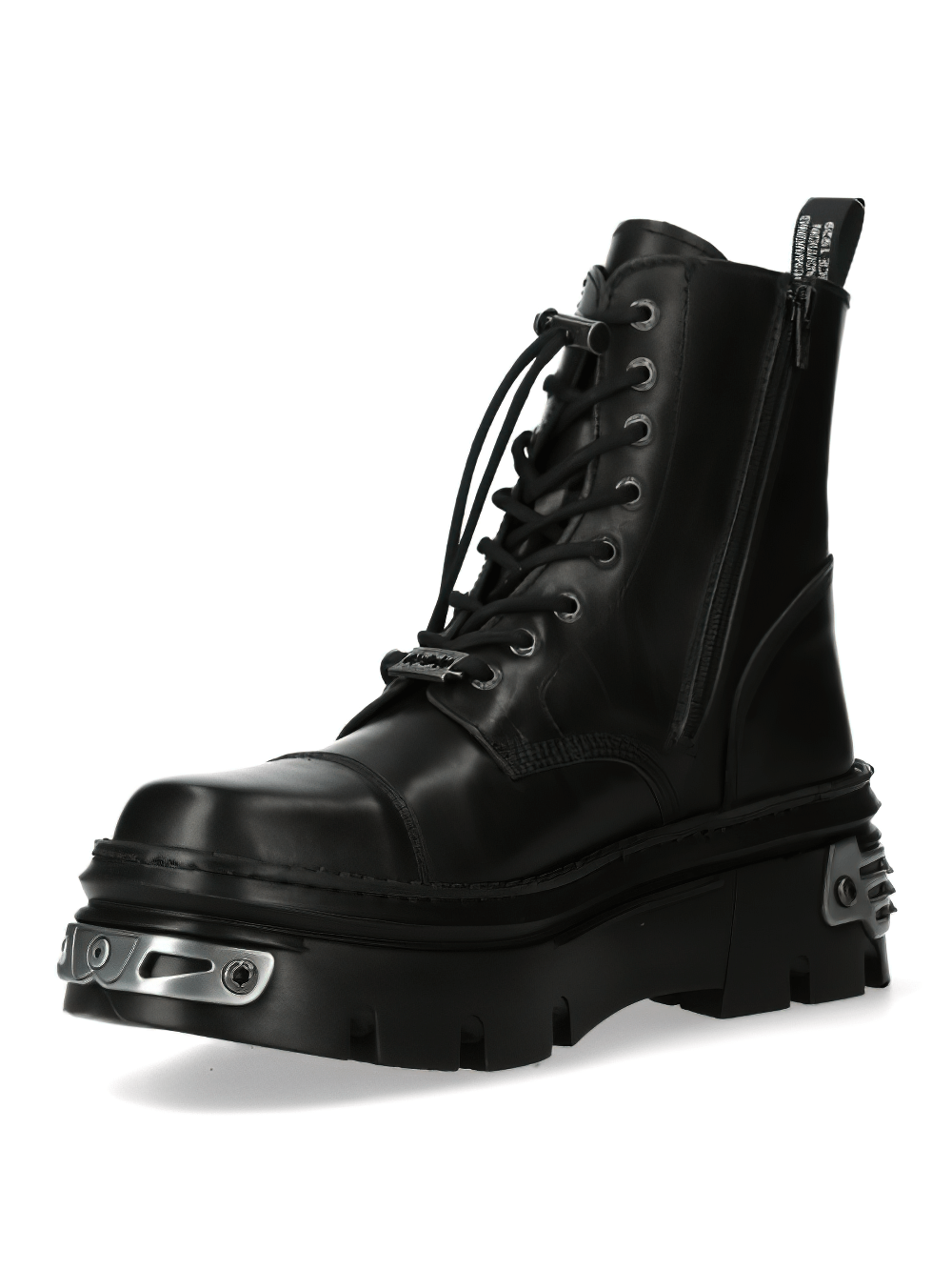 NEW ROCK Men's Bold Black Military Leather Ankle Boots