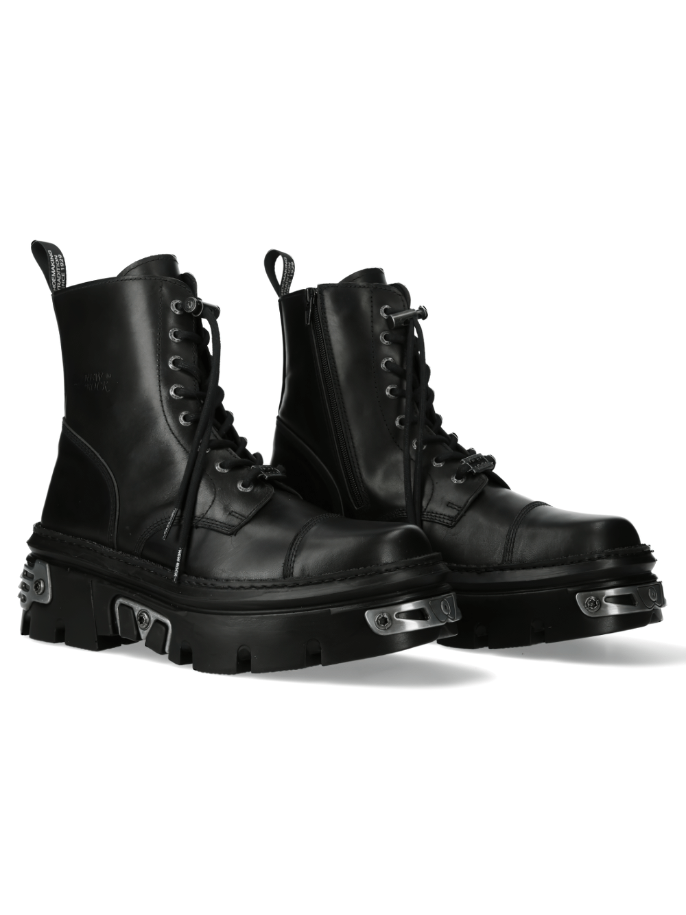 NEW ROCK Men's Bold Black Military Leather Ankle Boots