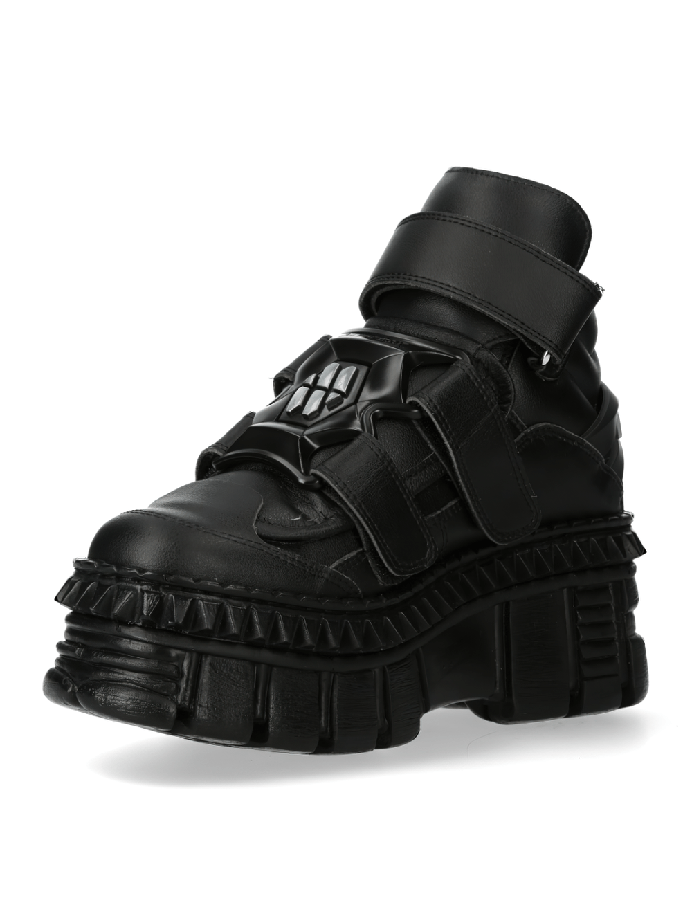 NEW ROCK Men's Bold Black Strap-Detail Ankle Boots for Rock Style