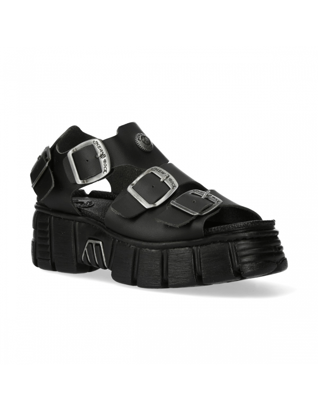 NEW ROCK Men's Chunky Black Buckle Platform Sandals