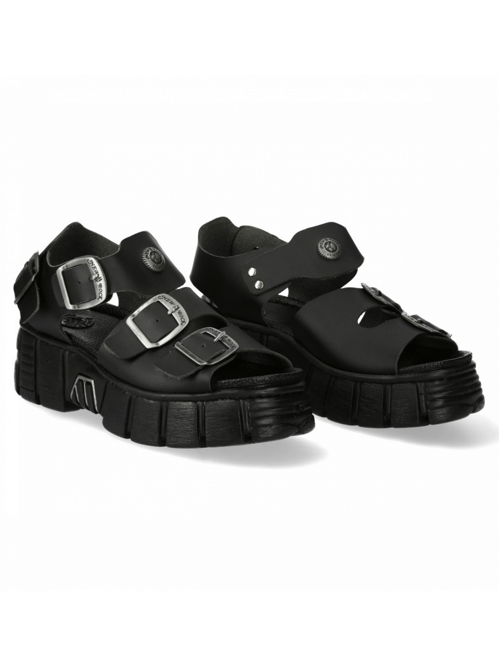 NEW ROCK Men's Chunky Black Buckle Platform Sandals