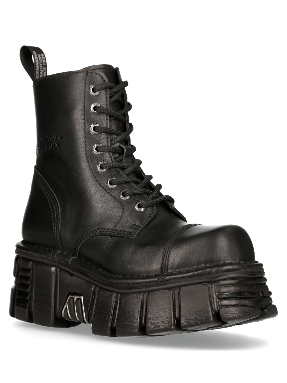 NEW ROCK Men's Durable Black Military Boots with Laces