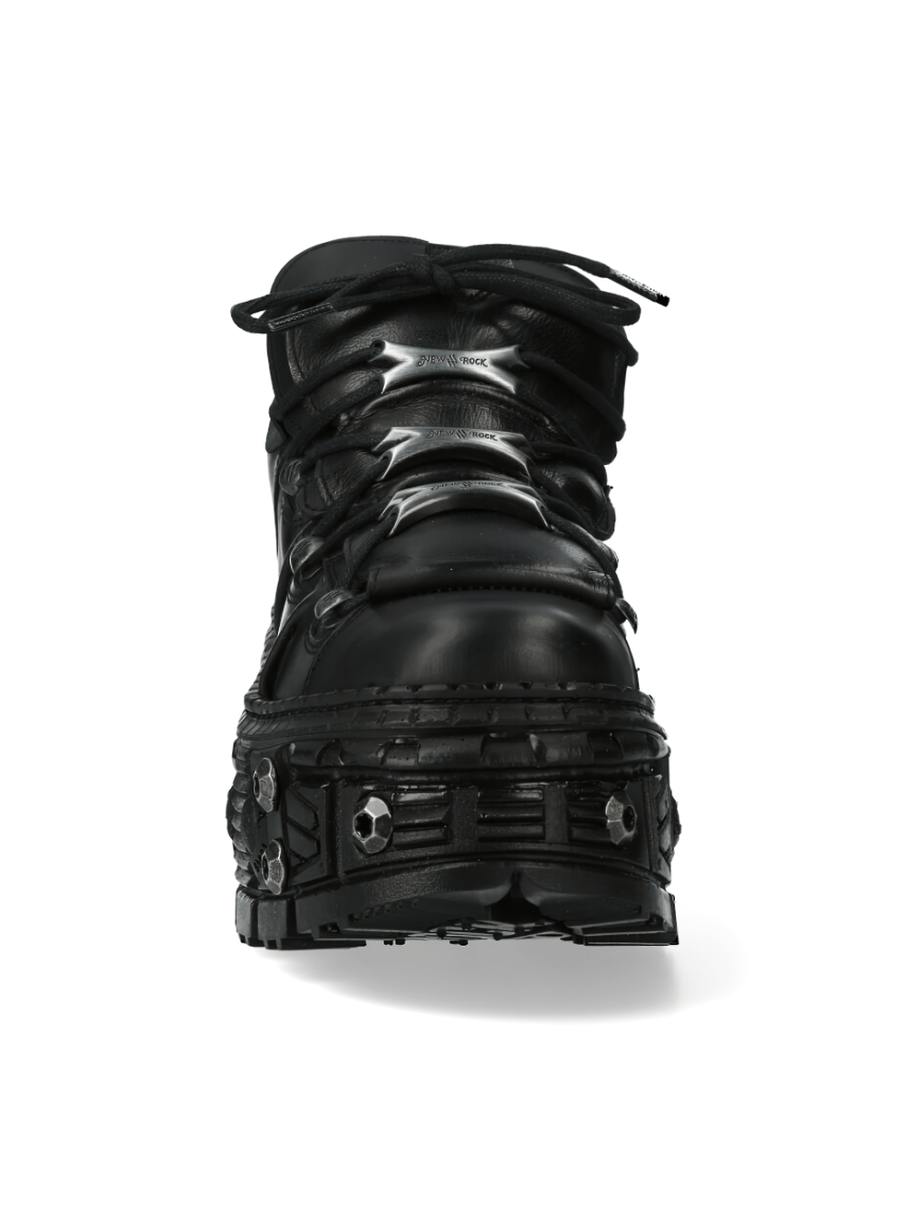 NEW ROCK Men's Edgy Studded Black Chunky Sole Shoes With Lace Up