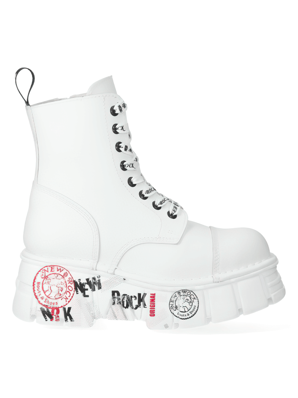NEW ROCK Men's Edgy White Platform Boots with Punk Badges