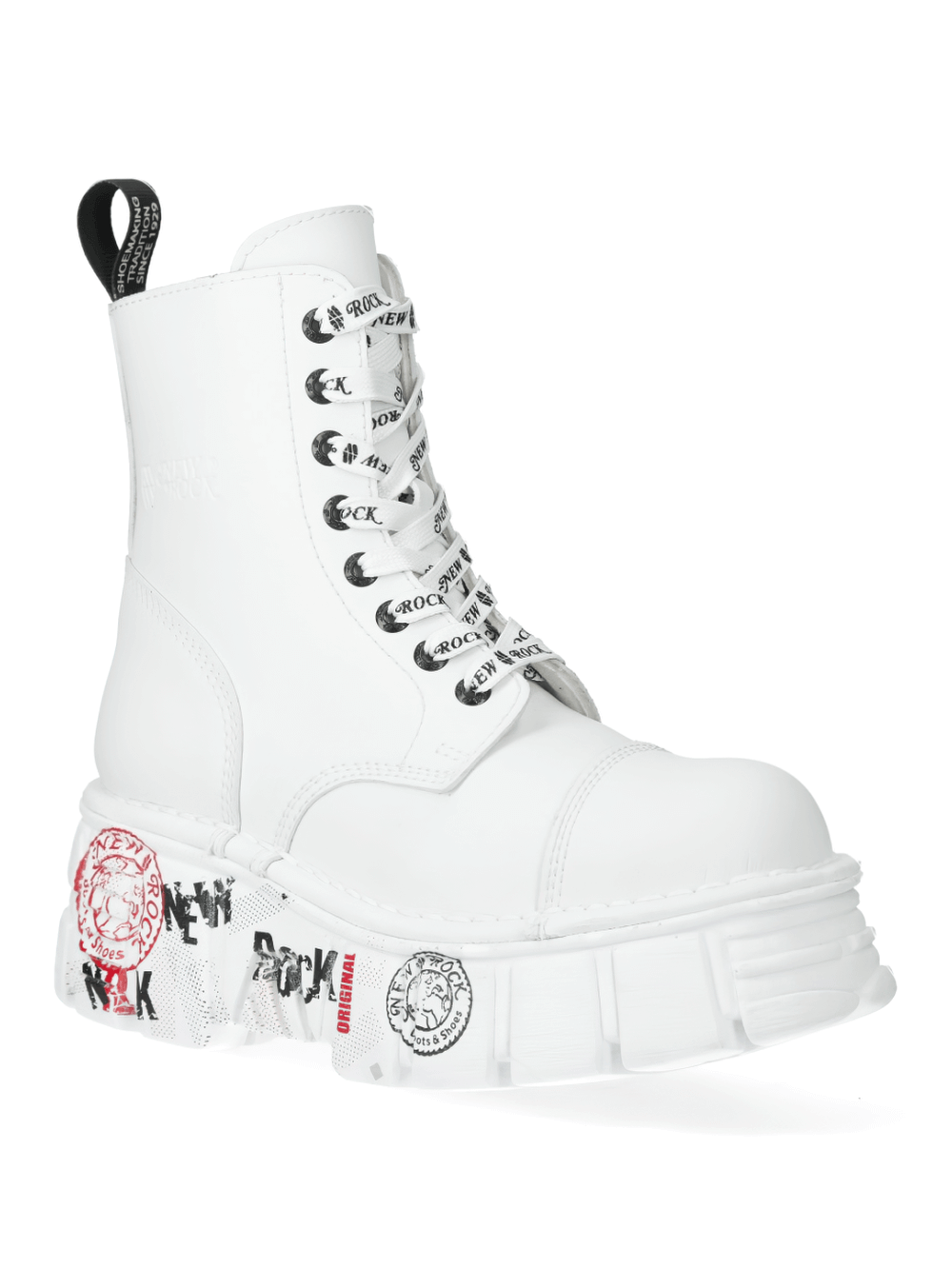 NEW ROCK Men's Edgy White Platform Boots with Punk Badges
