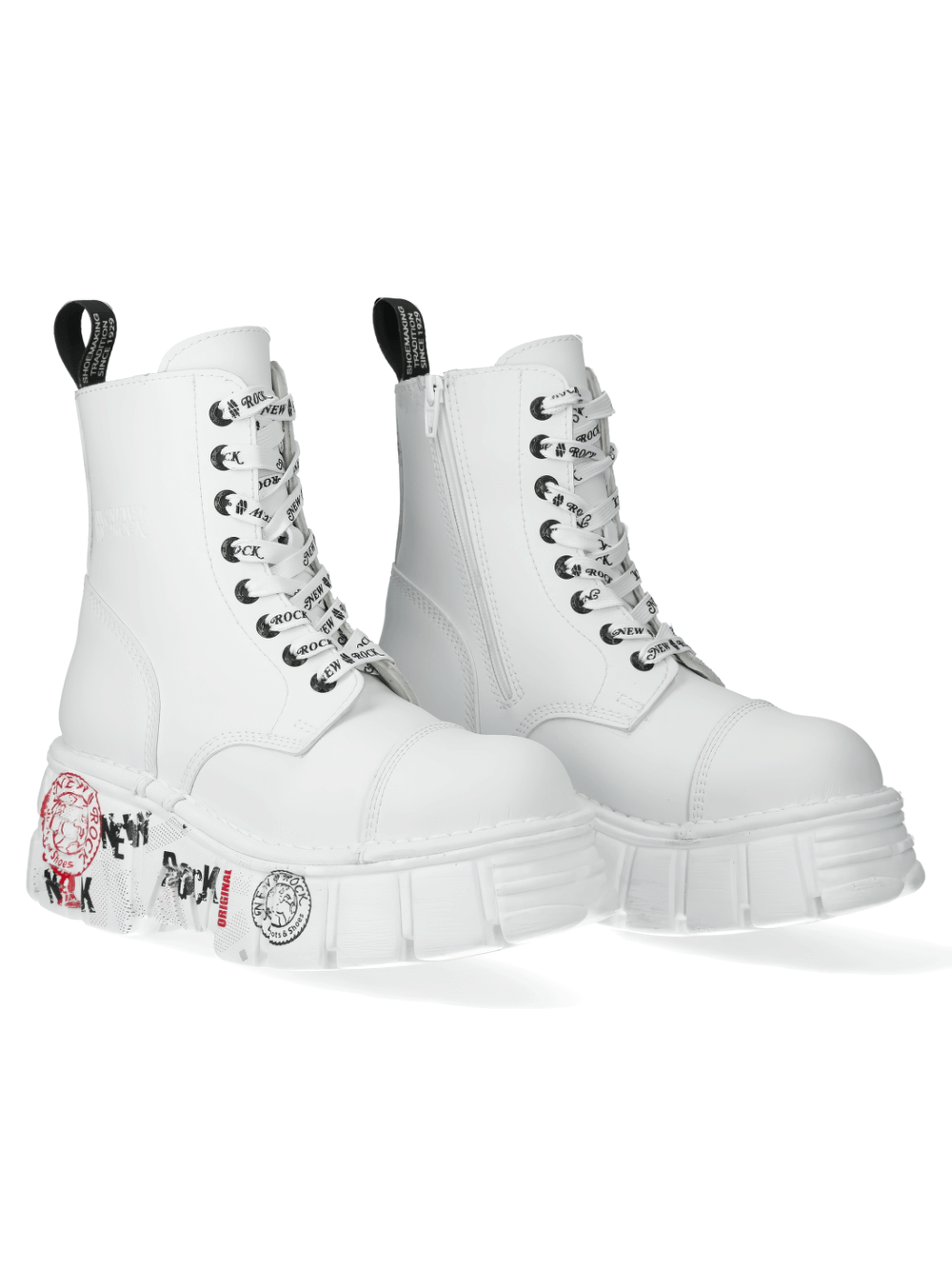 NEW ROCK Men's Edgy White Platform Boots with Punk Badges